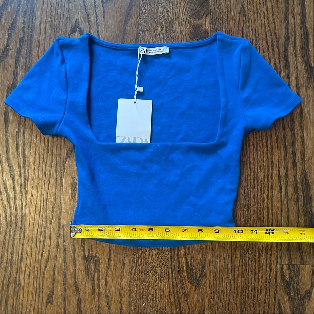 Zara Blue Square Neck Crop Top small NWT - Picture 4 of 7